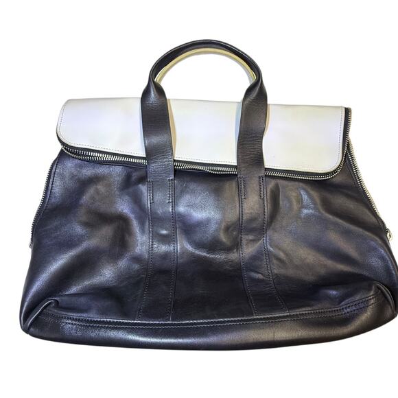 3.1 Phillip Lim 31 Hour Tote Bag Black & White Soft Leather X-Large‎ Work Bag - Picture 12 of 16